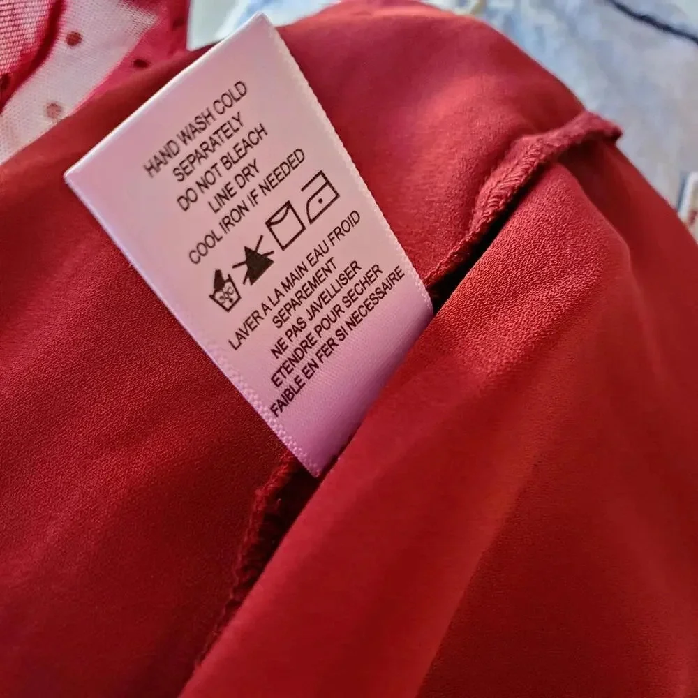 Pleione Sheer Short Sleeve Swiss Dot Blouse - Red - Women's Size Small NWOT